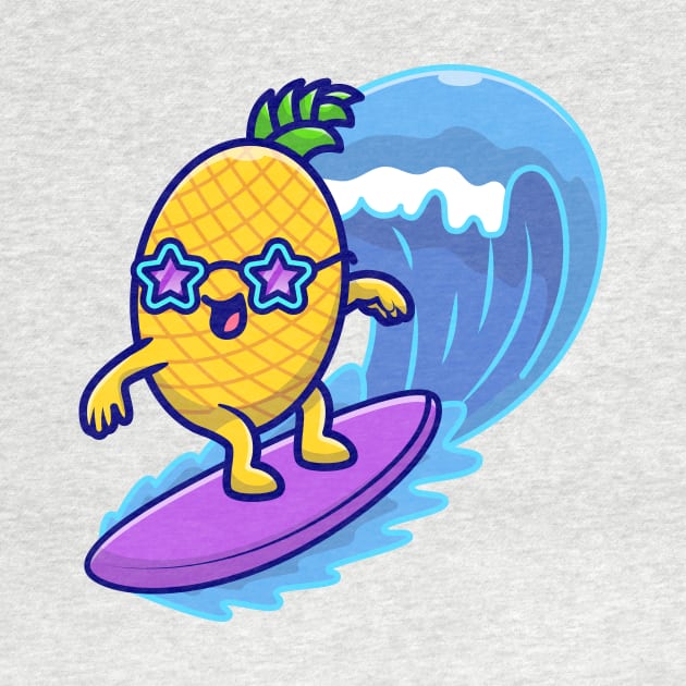 Cute Pineaple Surfing In The Sea Cartoon by Catalyst Labs